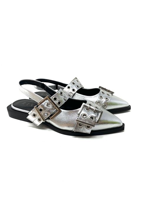 Slingback donna argento con doppia fibbia IL LACCIO | KBAS3LAMINATOARGENTO